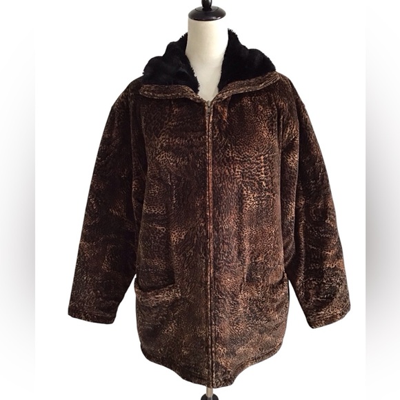 Jones New York Animal Print Velour Parka Coat Size Medium - Picture 4 of 9